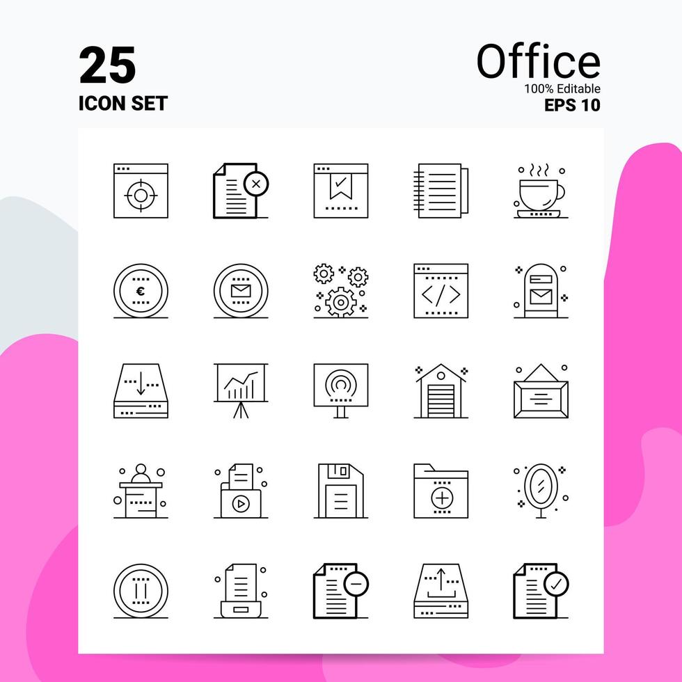 25 Office-Icon-Set 100 bearbeitbare Eps 10 Dateien Business-Logo-Konzept-Ideen-Line-Icon-Design vektor