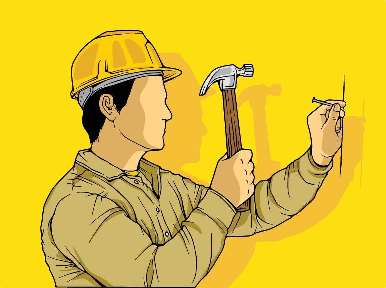 Strichzeichnungen handgezeichnete Illustration eines Bauarbeiters und Architekten, Mechanikers und Ingenieurs und Industriearbeiters in Uniform. projektleiter und mitarbeiter im helm, isoliert vektor
