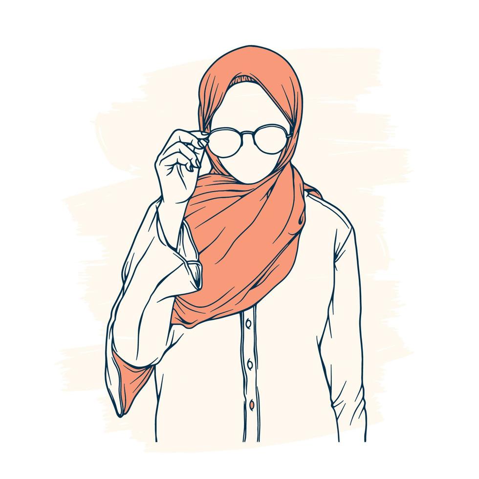 stilvolle und trendige moslemische frau in hijab-modevektorillustrations-linienkunst lokalisiert für boutiquemode vektor