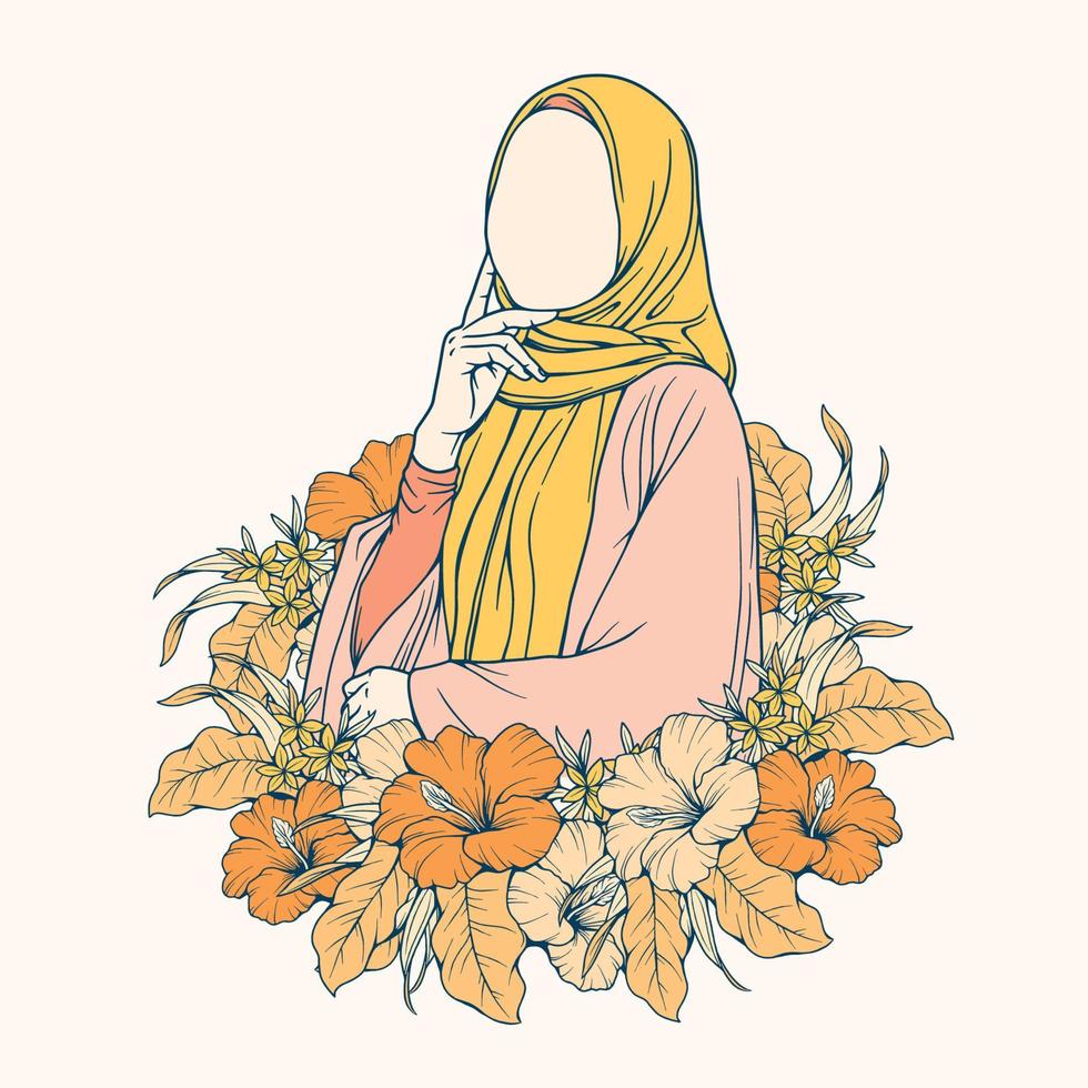 eleganta och trendig moslem kvinna i hijab mode vektor illustration linje konst isolerat för boutique mode