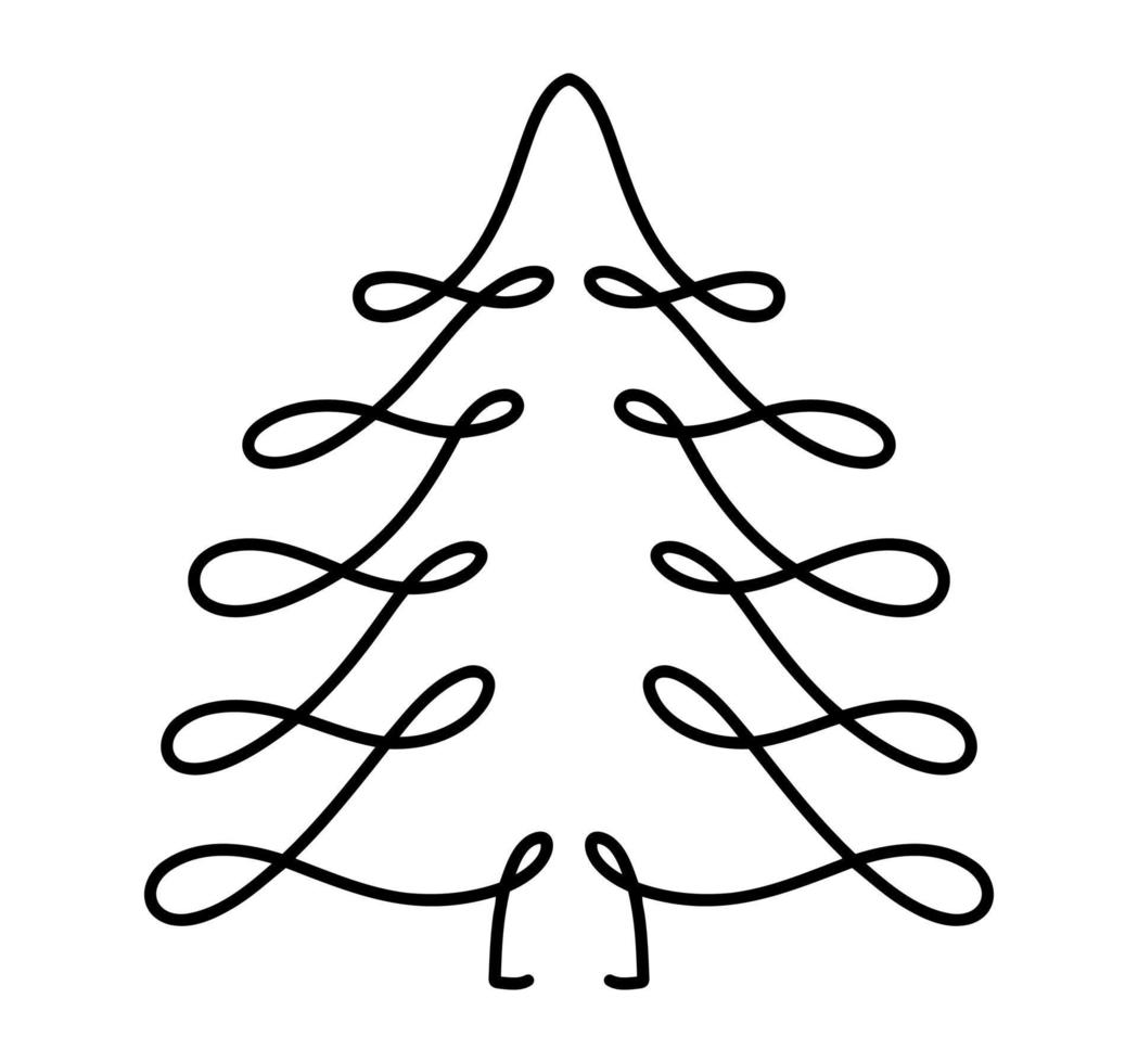 Vektor Weihnachten Tanne monoline Kunst. kontinuierliche einzeilige zeichnung kiefer. illustration minimalistisches design für weihnachts- und neujahrskonzept