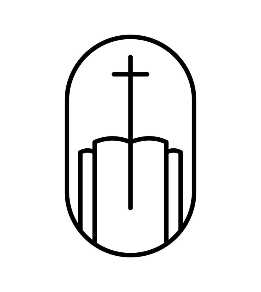 Religionskreuz und offenes Buch oder Kirchenbau. Vektor-Logo-Symbol-Illustration isoliert. Jesus Christus auf Golgatha ist das Zentrum des Christentums. Gott Vergebung und Liebe für die Menschen vektor