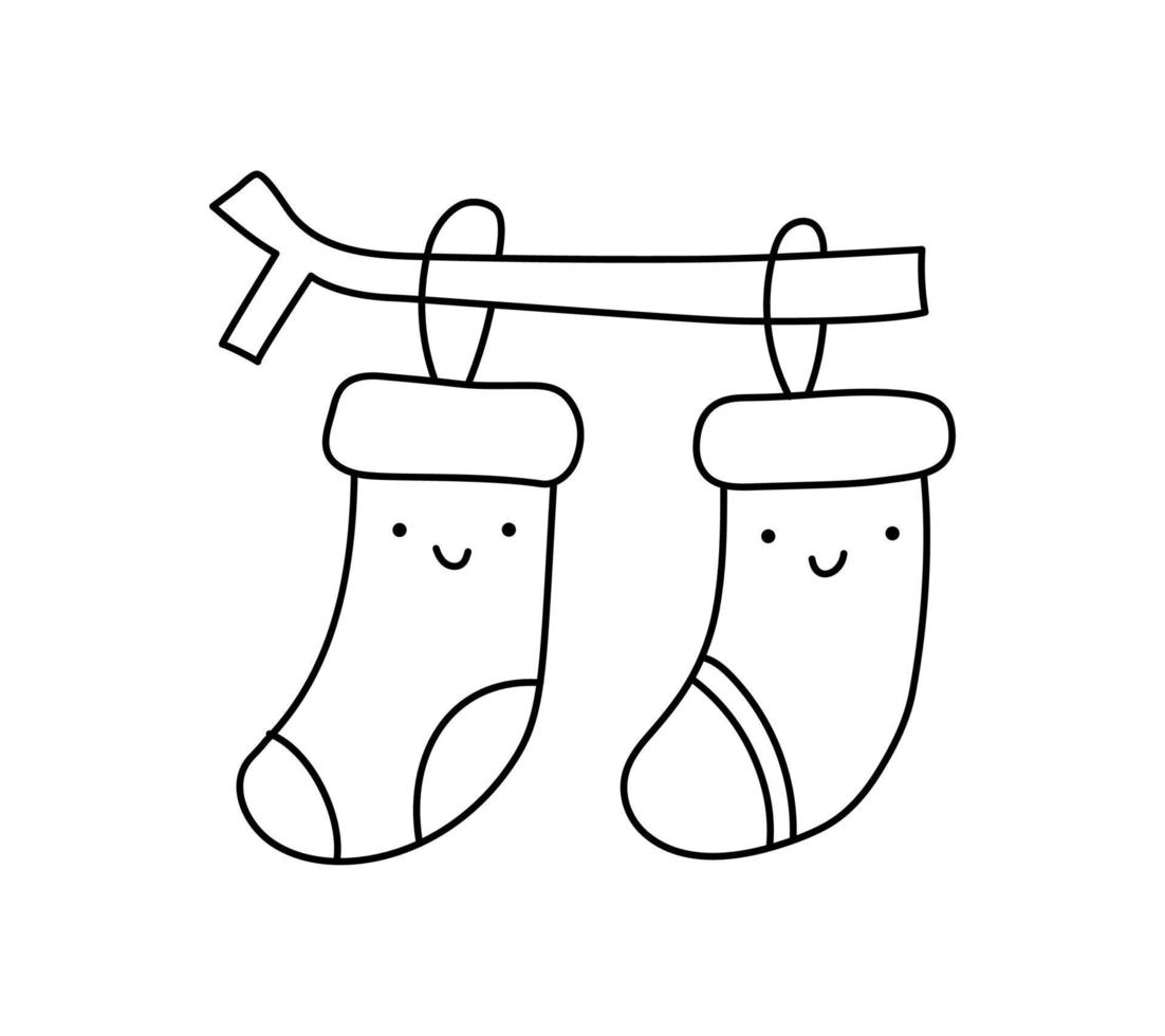 vektor jul illustration par av värma stickat Lycklig smilling linje strumpor. par av söt mönstrad element för vinter- design. bekvämlighet och värma begrepp. klotter minimalism stil