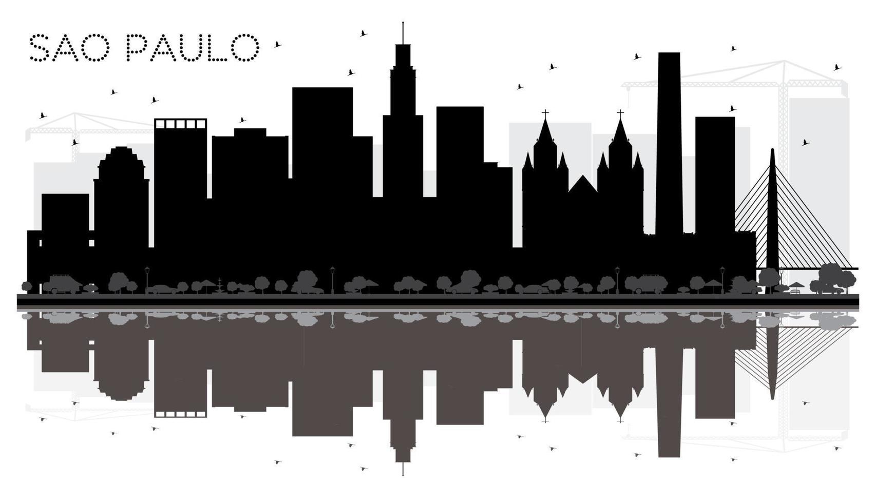 sao paulo city skyline schwarz-weiße silhouette mit reflexionen. vektor