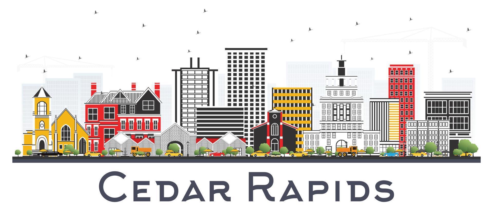 cedar rapids iowa skyline mit farbigen gebäuden isoliert auf weißem hintergrund. vektor