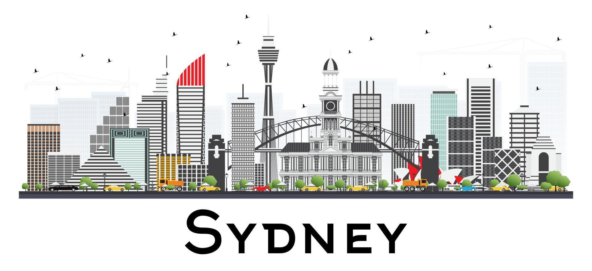 sydney australien skyline mit grauen gebäuden isoliert auf weißem hintergrund. vektor