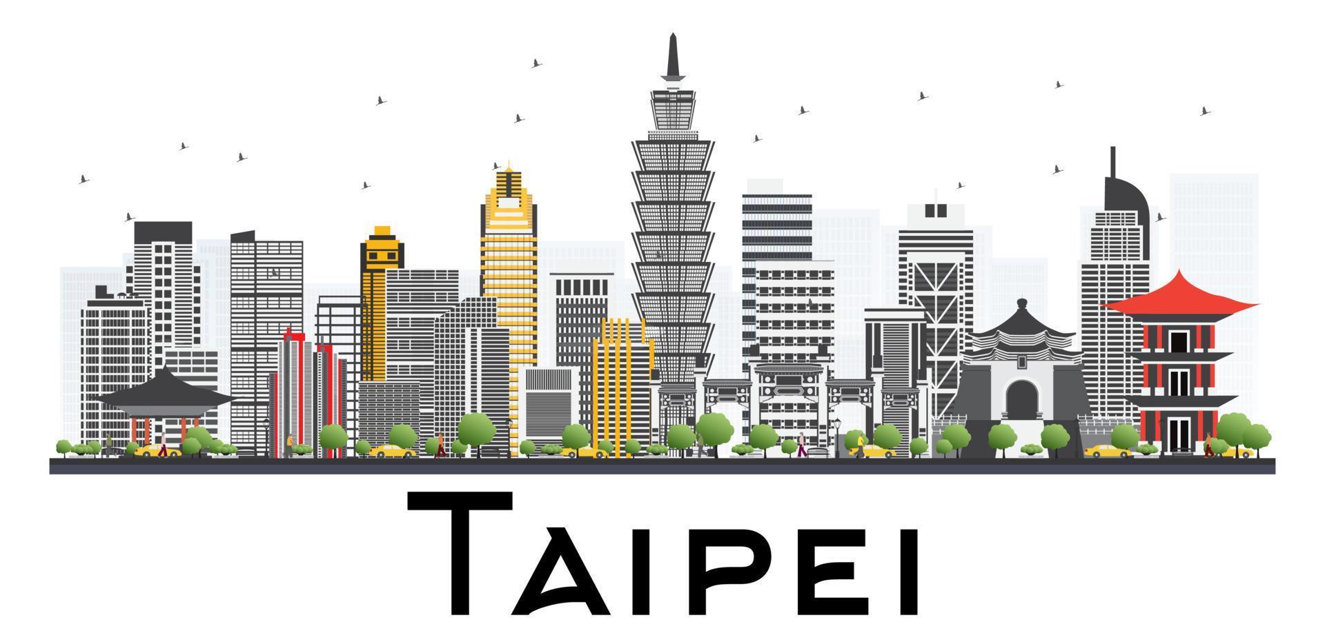 taipei taiwan horisont med grå byggnader isolerat på vit bakgrund. vektor