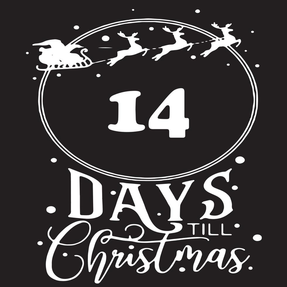 14 Tage bis Weihnachten, einfaches schwarzes Logo mit weißen Mustern drin vektor