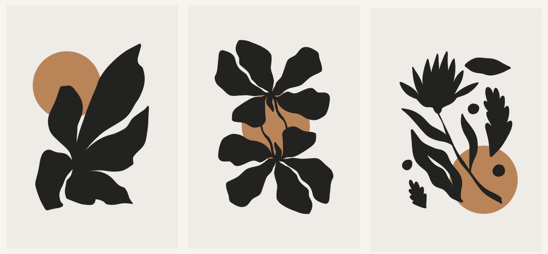 abstrakte groovige Blumenplakate. moderner trendiger matisse-minimalstil. handgezeichnetes design für tapeten, wanddekor, druck, postkarte, cover, vorlage, banner. vektor