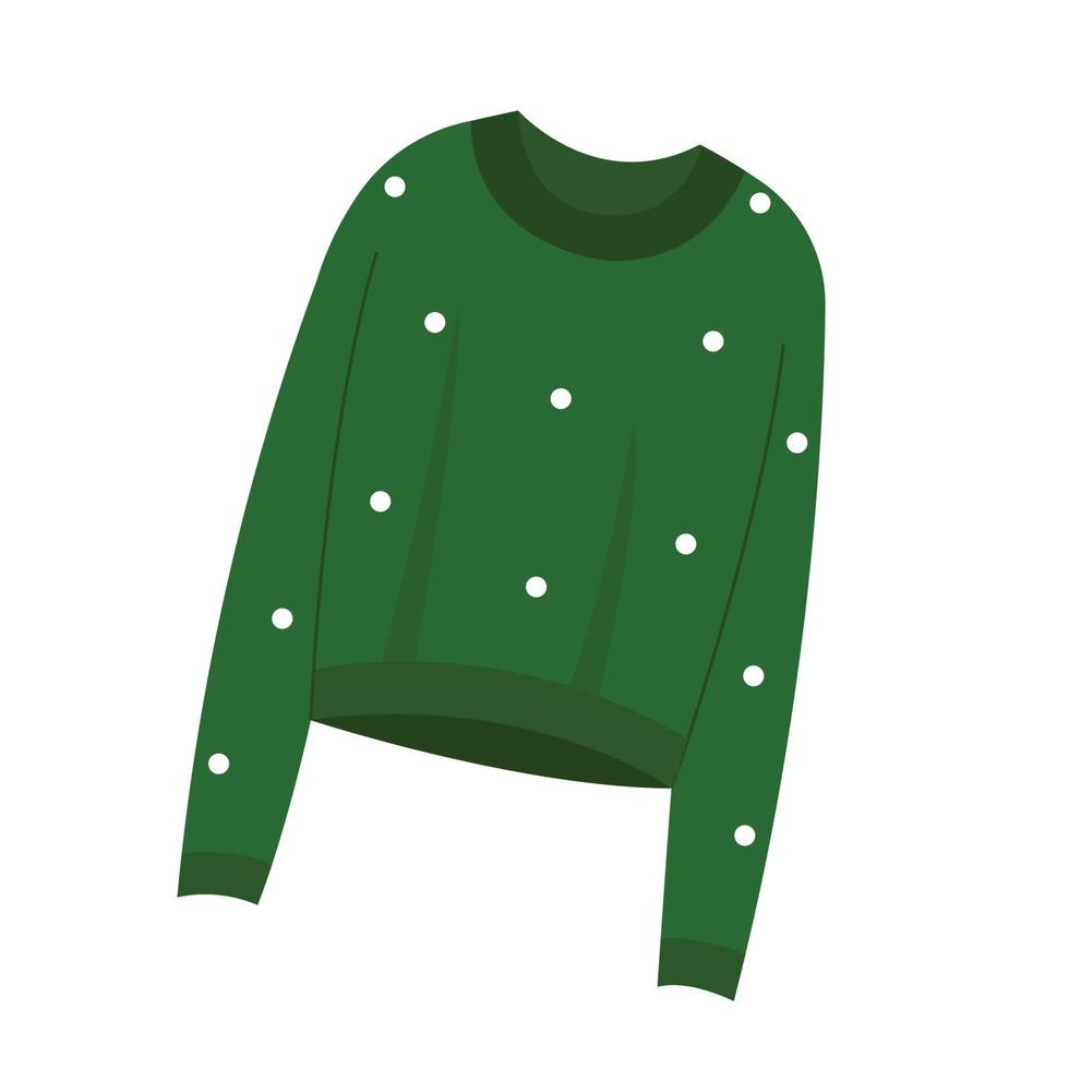 grüne flache illustration des weihnachtspullovers mit tupfendekorationen lokalisiert. vektor