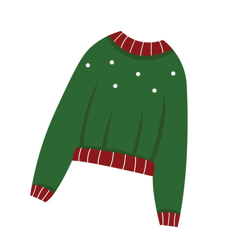grön jul Tröja med röd dekorationer isolerat. platt vektor illustration av stickat tröja.
