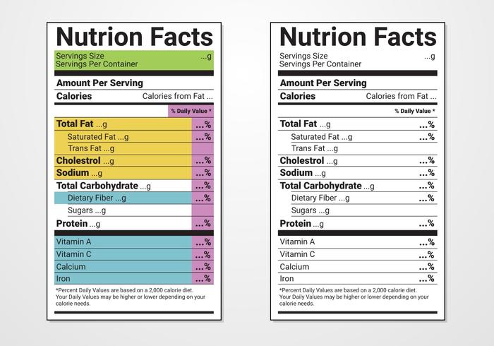 Nutrition Facts Label Vektor Vorlagen