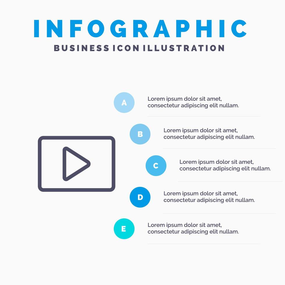 Youtube paly video spelare linje ikon med 5 steg presentation infographics bakgrund vektor