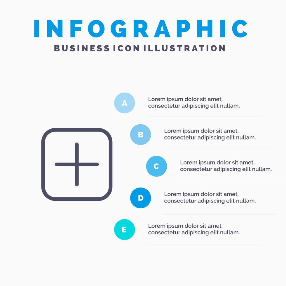 Instagram plus uppsättningar ladda upp linje ikon med 5 steg presentation infographics bakgrund vektor