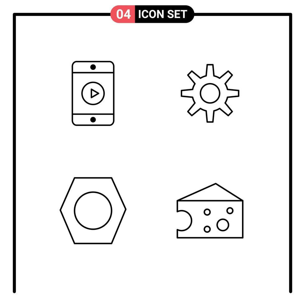 Piktogrammsatz von 4 einfachen gefüllten flachen Farben von mobilen Werkzeugen spielen Radkäse editierbare Vektordesign-Elemente vektor