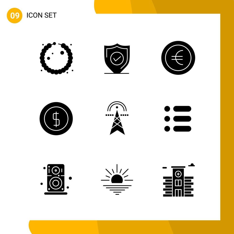 9 Icon Set Solid Style Icon Pack Glyphensymbole isoliert auf weißem Hintergrund für responsives Website-Design vektor