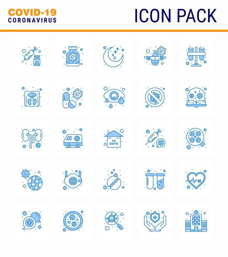 covid19 symbolsatz für infografik 25 blaue packung wie testwarnung mond urlaub flugzeug virales coronavirus 2019nov krankheitsvektordesignelemente vektor