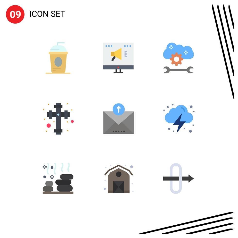 mobil gränssnitt platt Färg uppsättning av 9 piktogram av e-handel kristen uppkopplad firande moln inställningar redigerbar vektor design element