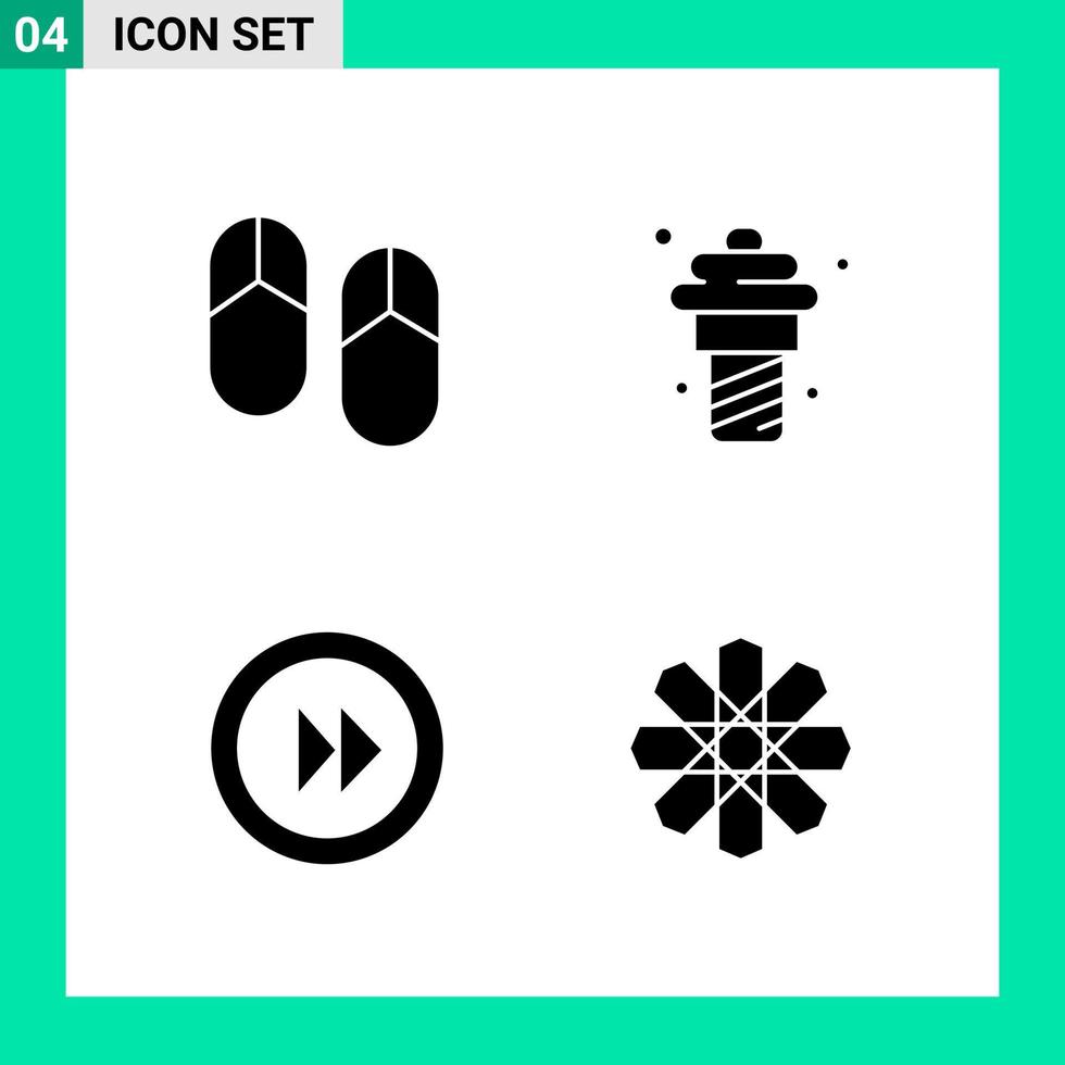 Packung mit 4 Symbolen im soliden Stil Glyphensymbole für den Druck kreativer Zeichen isoliert auf weißem Hintergrund 4 Symbolsatz vektor