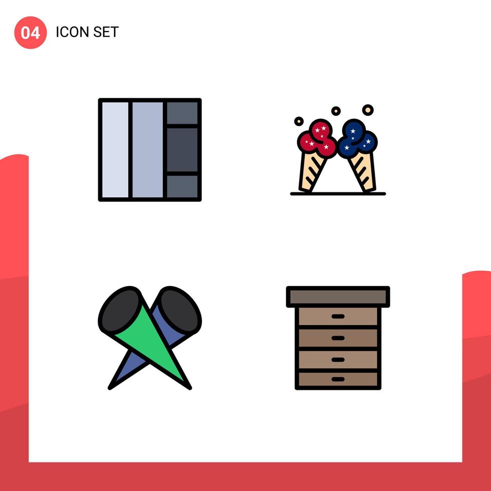 Satz von 4 Vektor-Fülllinien-Flachfarben auf Gitter für Gitteroberseite Eis gekennzeichnete Schublade editierbare Vektordesign-Elemente vektor