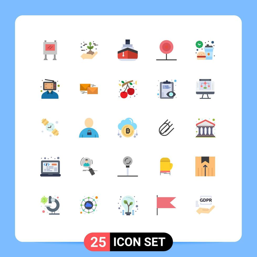 piktogram uppsättning av 25 enkel platt färger av mat dryck växa godis transport redigerbar vektor design element