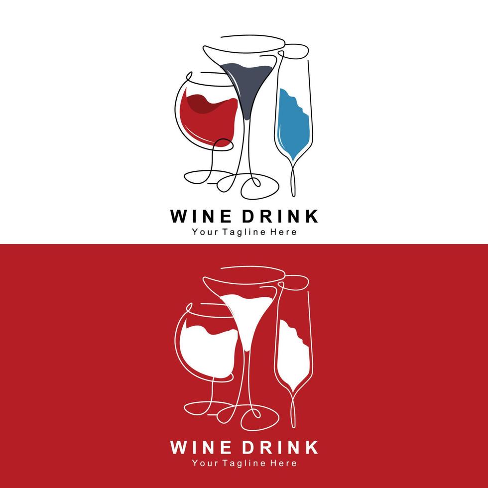 dryck vin logotyp design, glas illustration, alkohol dryck flaska, företag produkt vektor