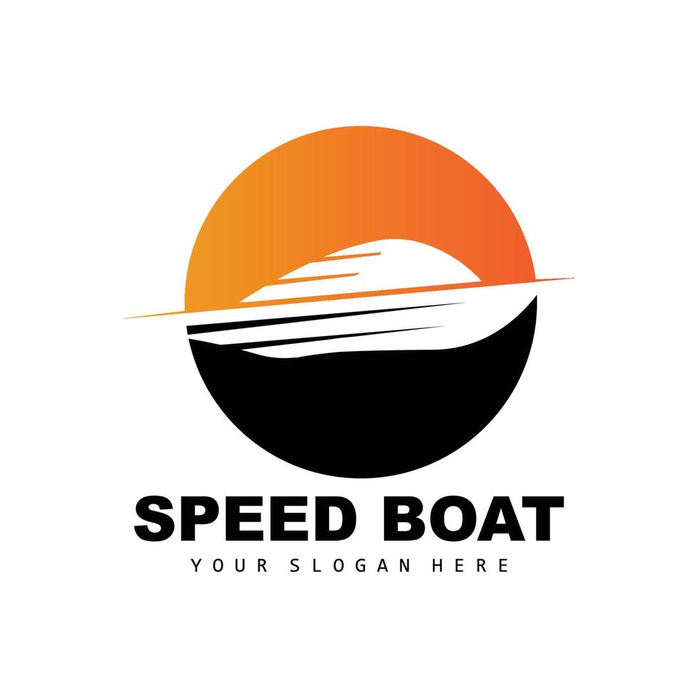 Schnellboot-Logo, schneller Frachtschiff-Vektor, Segelboot, Design für Schiffsbauunternehmen, Schifffahrt, Seefahrzeuge, Transport vektor