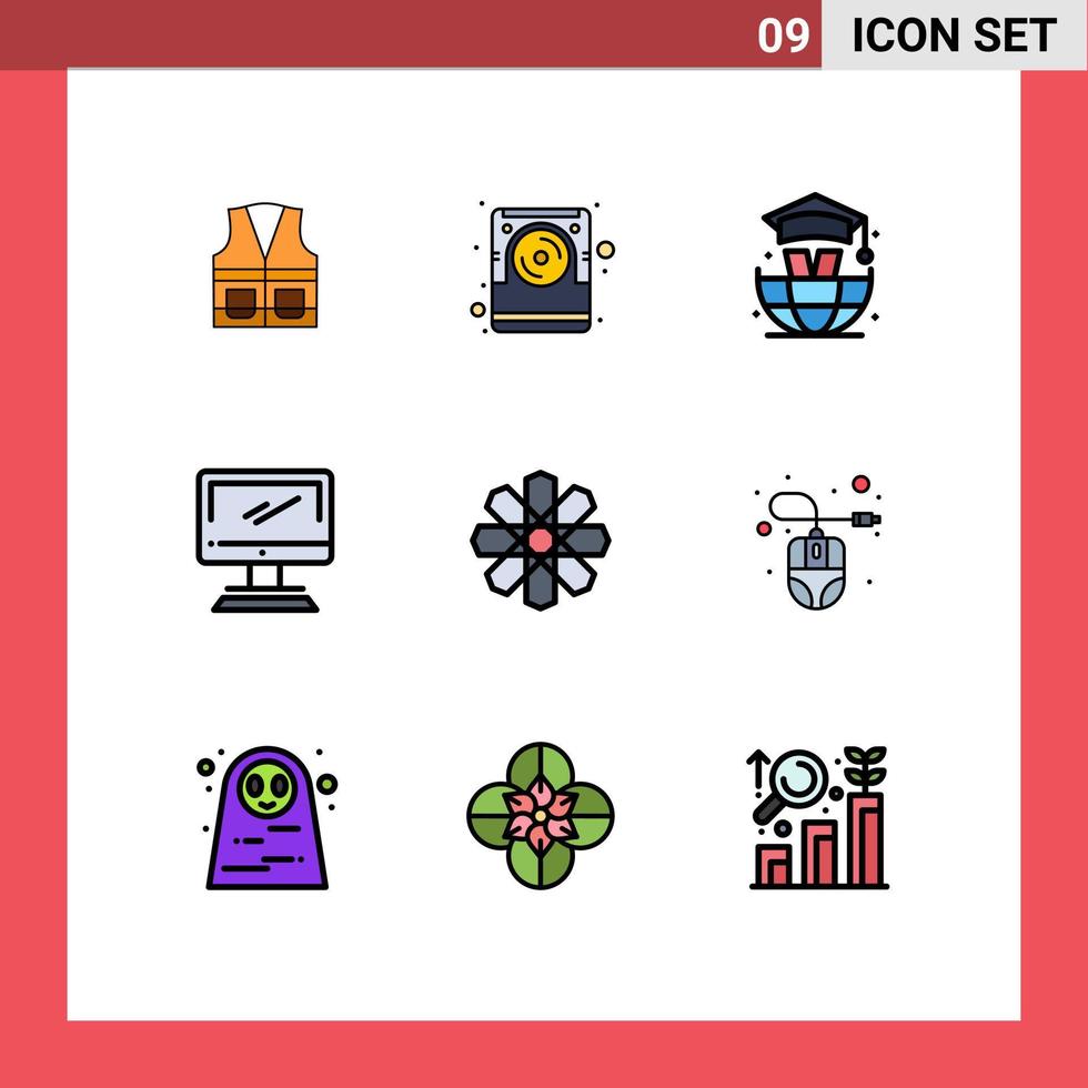 9 användare gränssnitt fylld linje platt Färg packa av modern tecken och symboler av blomma imac elektronisk enhet dator redigerbar vektor design element
