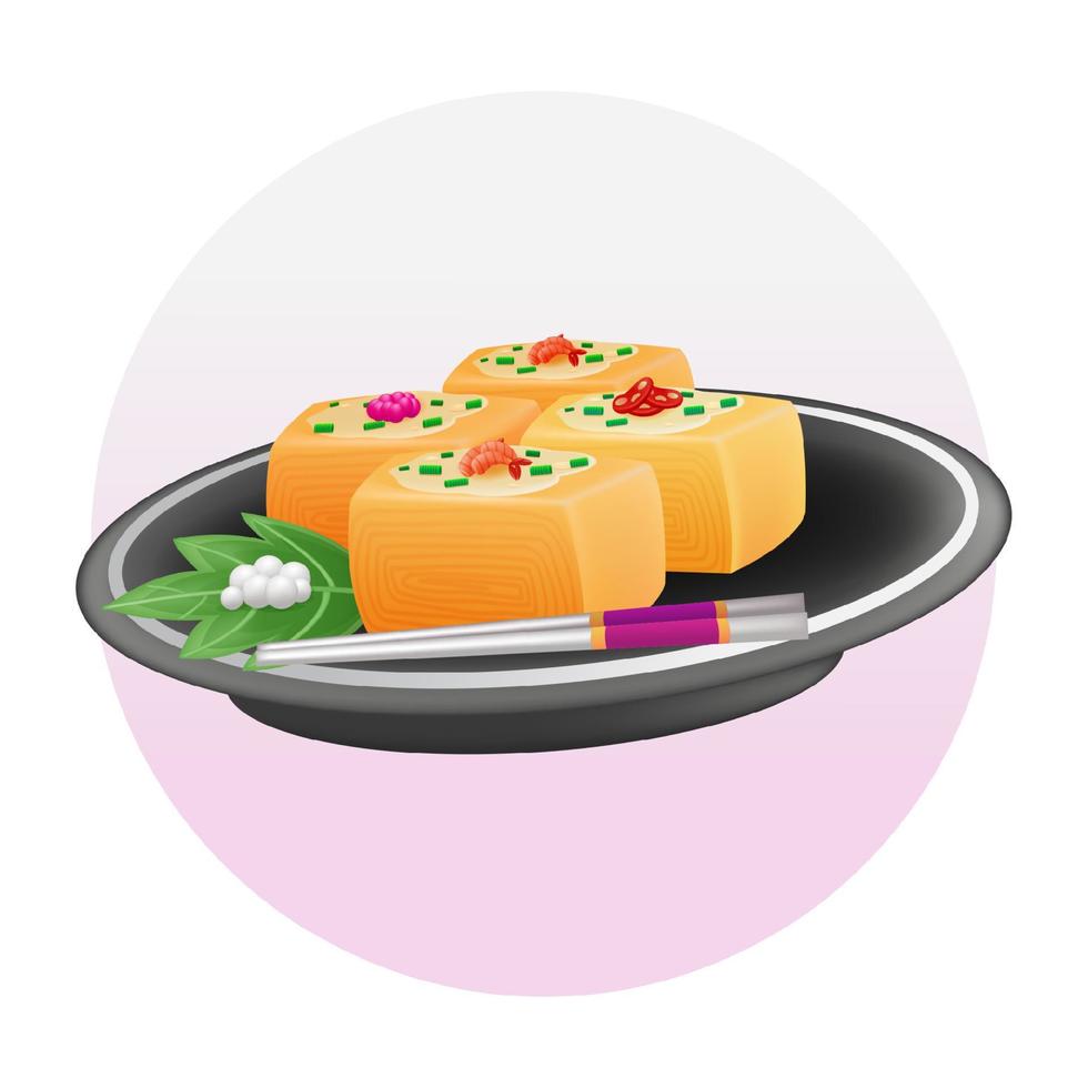 japanisches essen, omelettrolle 3d-illustration vektor