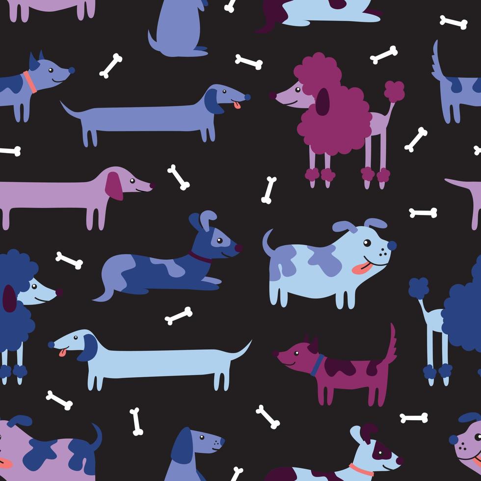 sömlös mönster med söt tecknad serie flerfärgad hundar. vektor