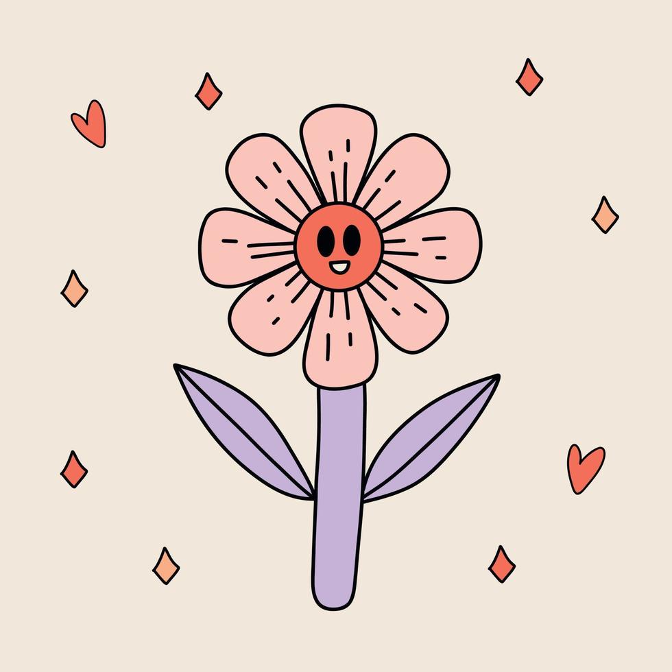 rolig retro klistermärke av häftig blomma med ögon. årgång tecknad serie 60s - 70s psychedelic element. isolerat vektor illustration