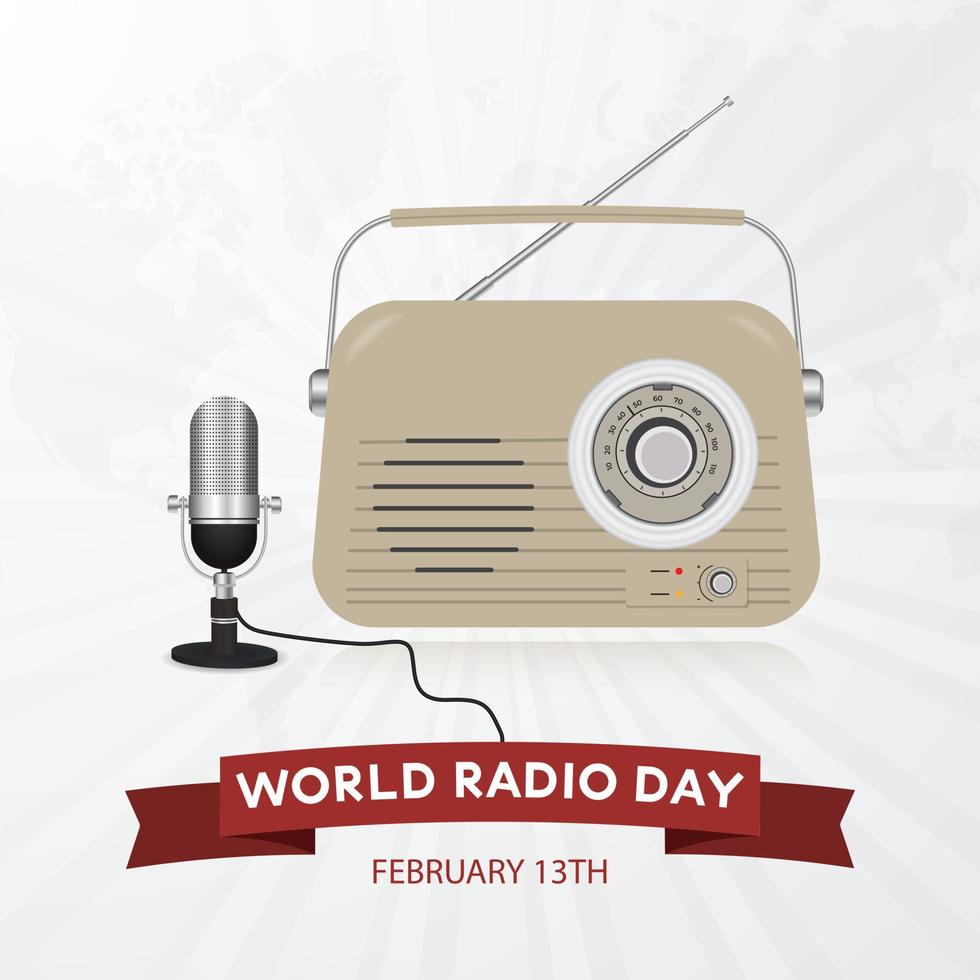 weltradiotag 13. februar vintage radio und mikrofonillustration vektor