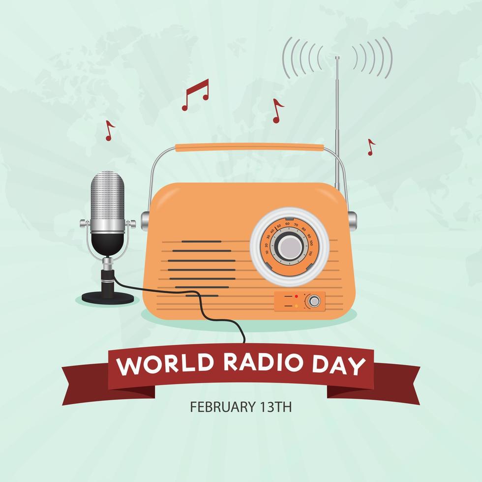 happy world radio day 13. februar mit vintage radio und mikrofonillustration vektor