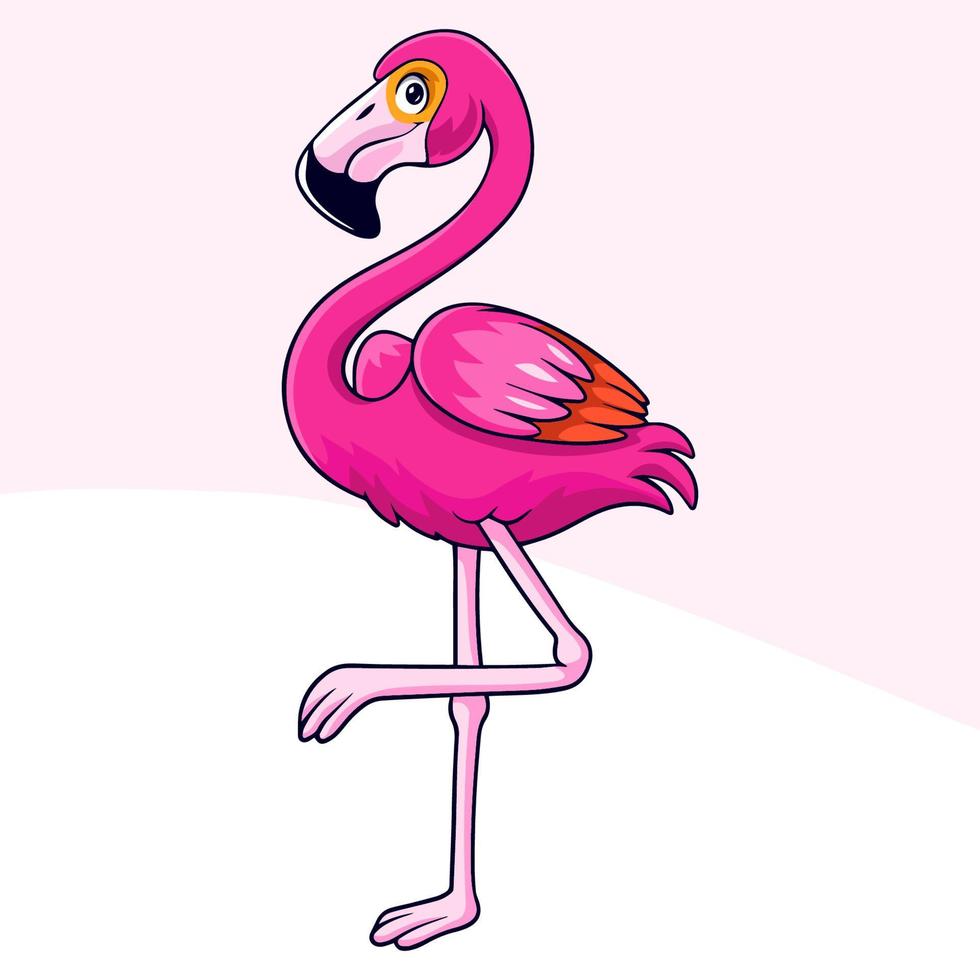 tecknad serie söt liten flamingo på vit bakgrund vektor