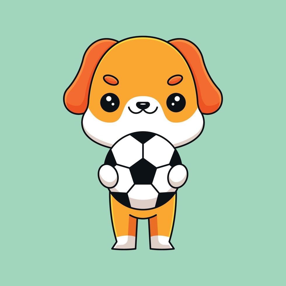 söt hund innehav fotboll boll tecknad serie maskot klotter konst hand dragen begrepp vektor söt ikon illustration