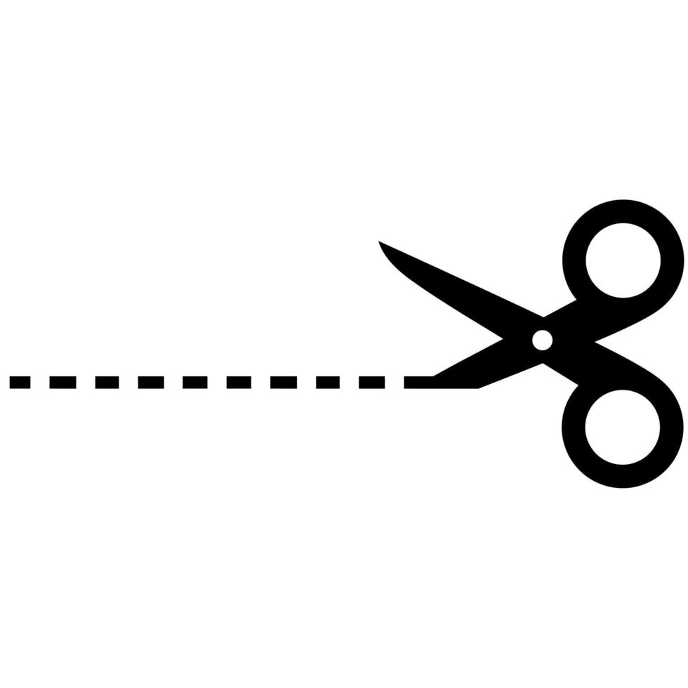 Scherensymbol mit Schnittlinie auf weißem Hintergrund. ideal zum Verpacken von Schneidevorlagen. vektor