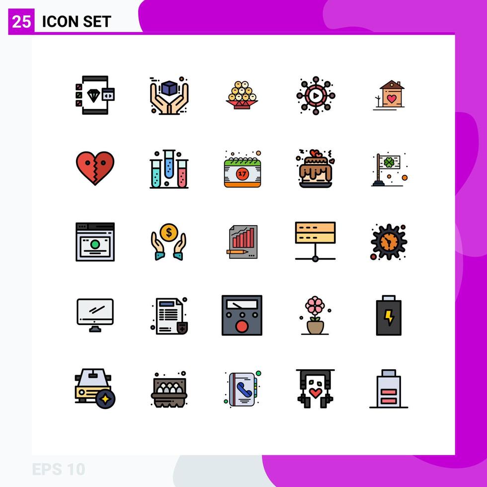 Packung mit 25 modernen, gefüllten flachen Farbzeichen und Symbolen für Web-Printmedien wie Heimvideo Premium-Netzwerk China editierbare Vektordesign-Elemente vektor