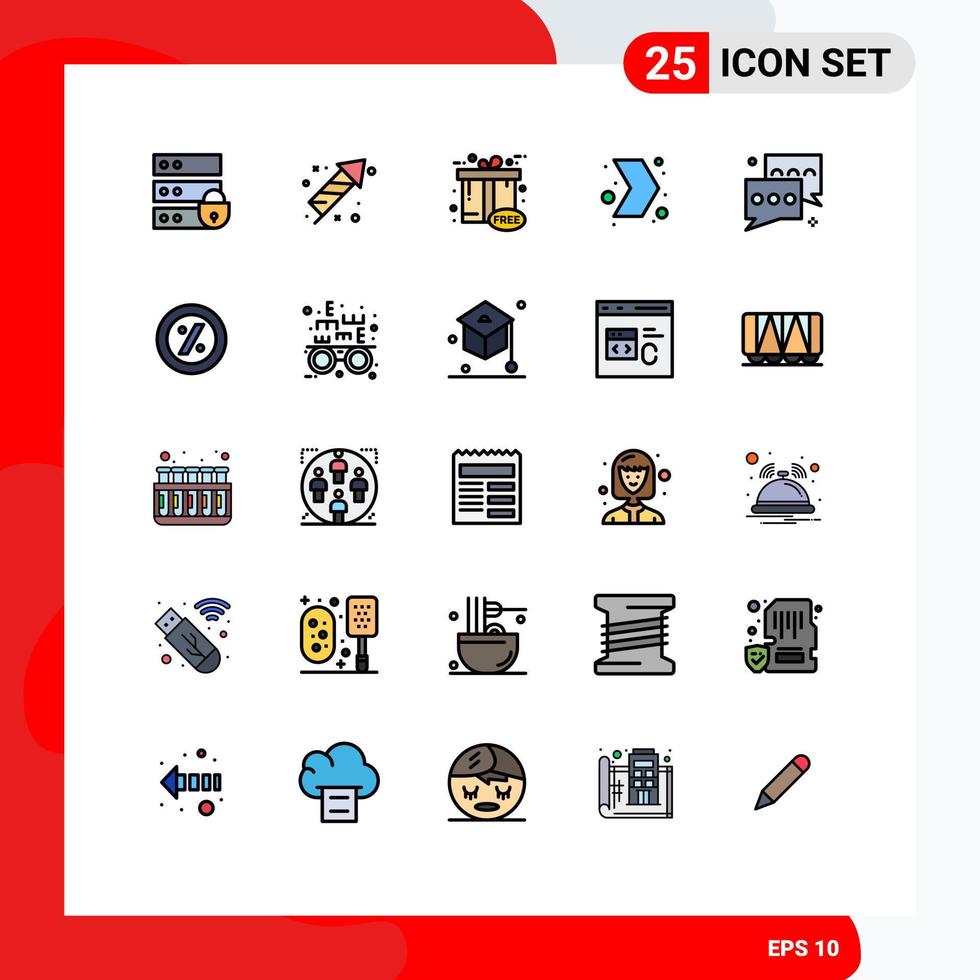 Stock Vector Icon Pack mit 25 Zeilen Zeichen und Symbolen für Bubble Multimedia Mubarak Richtung Geschenkbox editierbare Vektordesign-Elemente