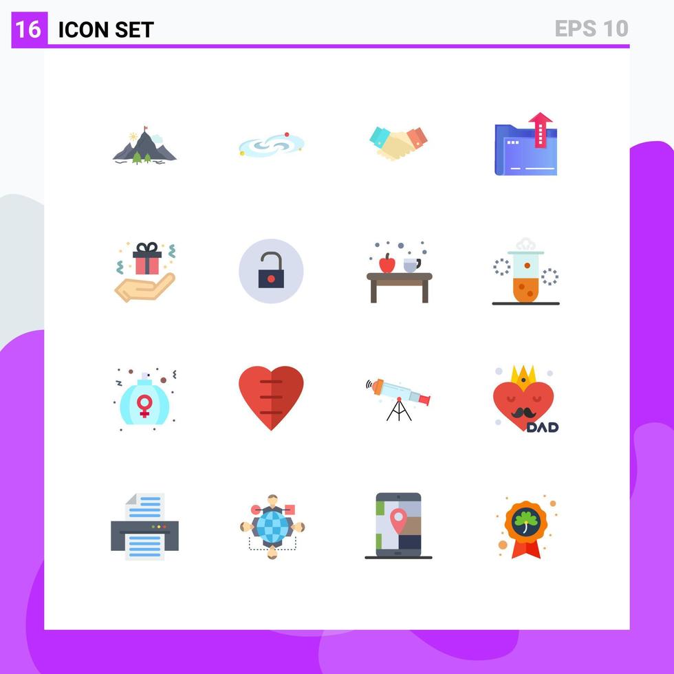 16 tematiska vektor platt färger och redigerbar symboler av fil mapp systemet partner handslag redigerbar packa av kreativ vektor design element