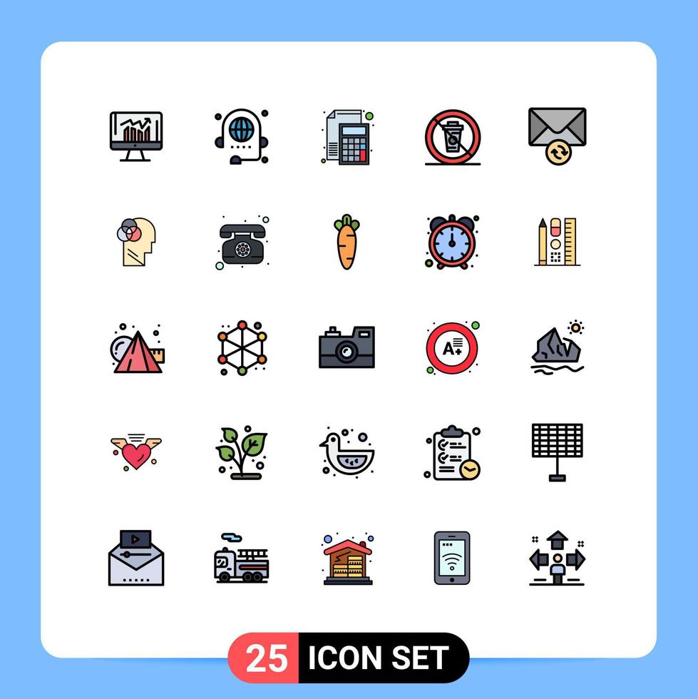 Stock Vector Icon Pack mit 25 Zeilenzeichen und Symbolen für Lebensmittel- und Diskussionspapierdateien editierbare Vektordesign-Elemente