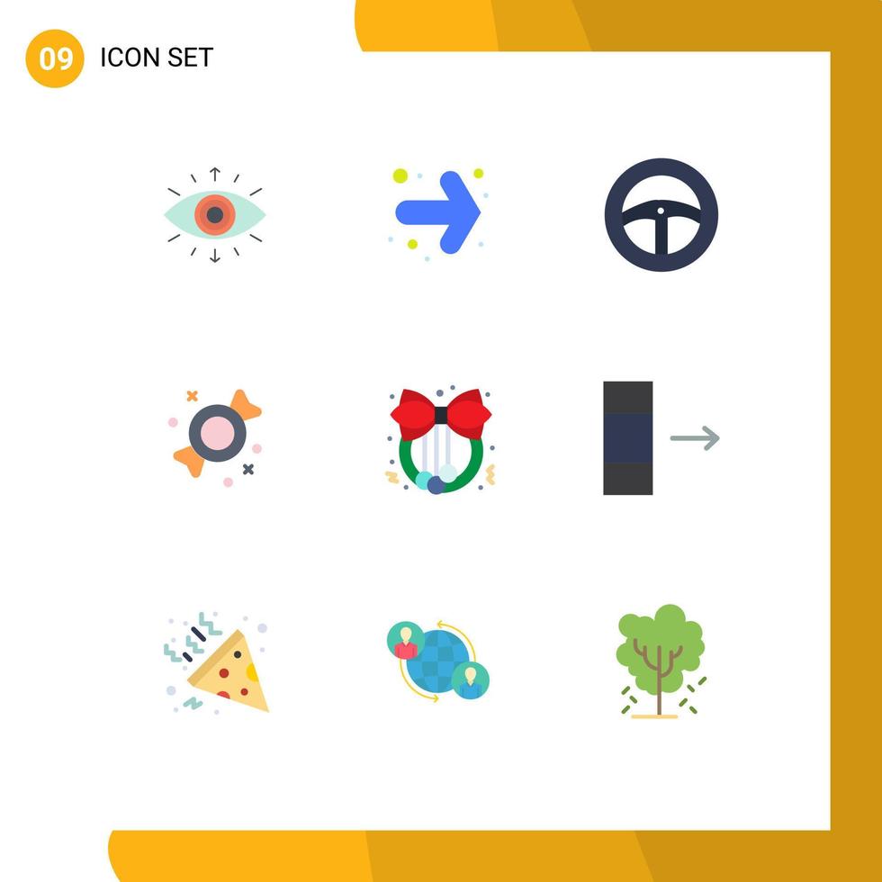 9 tematiska vektor platt färger och redigerbar symboler av data krans styrning dekoration sötsaker redigerbar vektor design element