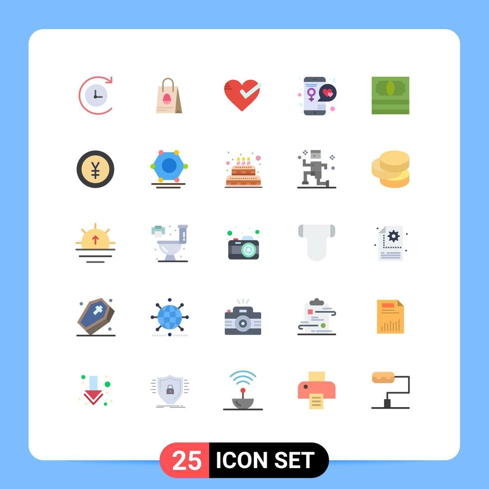 flacher farbsatz der mobilen schnittstelle mit 25 piktogrammen von geld mobilen ok liebhabertag editierbare vektordesignelemente vektor