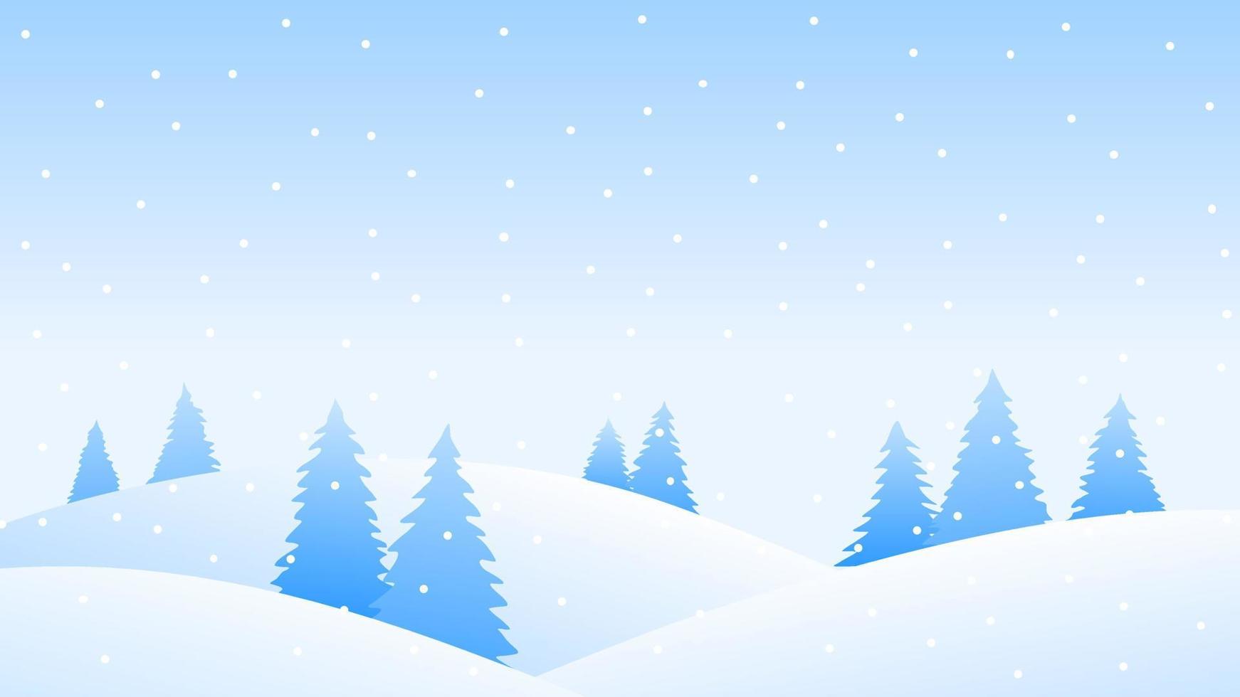 Winterlandschaft mit Schnee und schneebedeckten Tannen. Vektor-Design-Illustration. saisonaler naturhintergrund. kalter Schneehügel. vektor