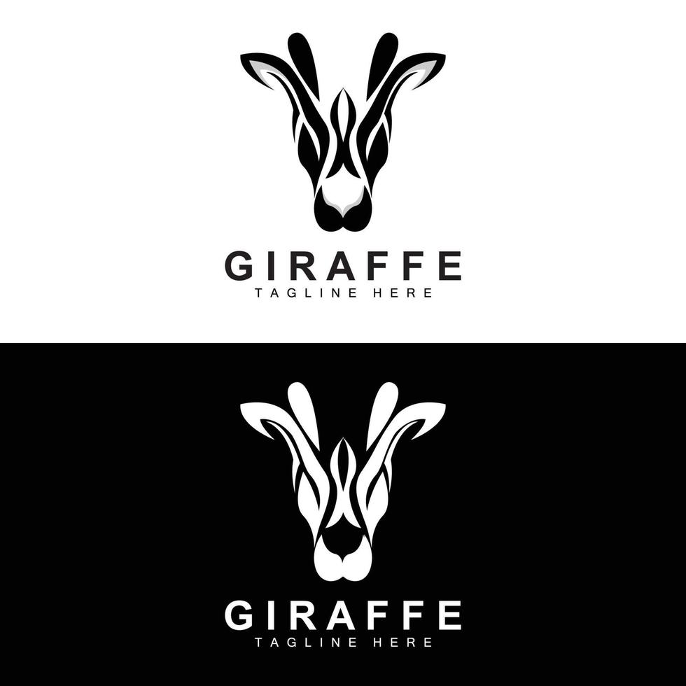 Giraffen-Logo-Design, Giraffenkopf-Vektorsilhouette, Tier mit hohem Hals, Zoo, Tattoo-Illustration, Produktmarke vektor
