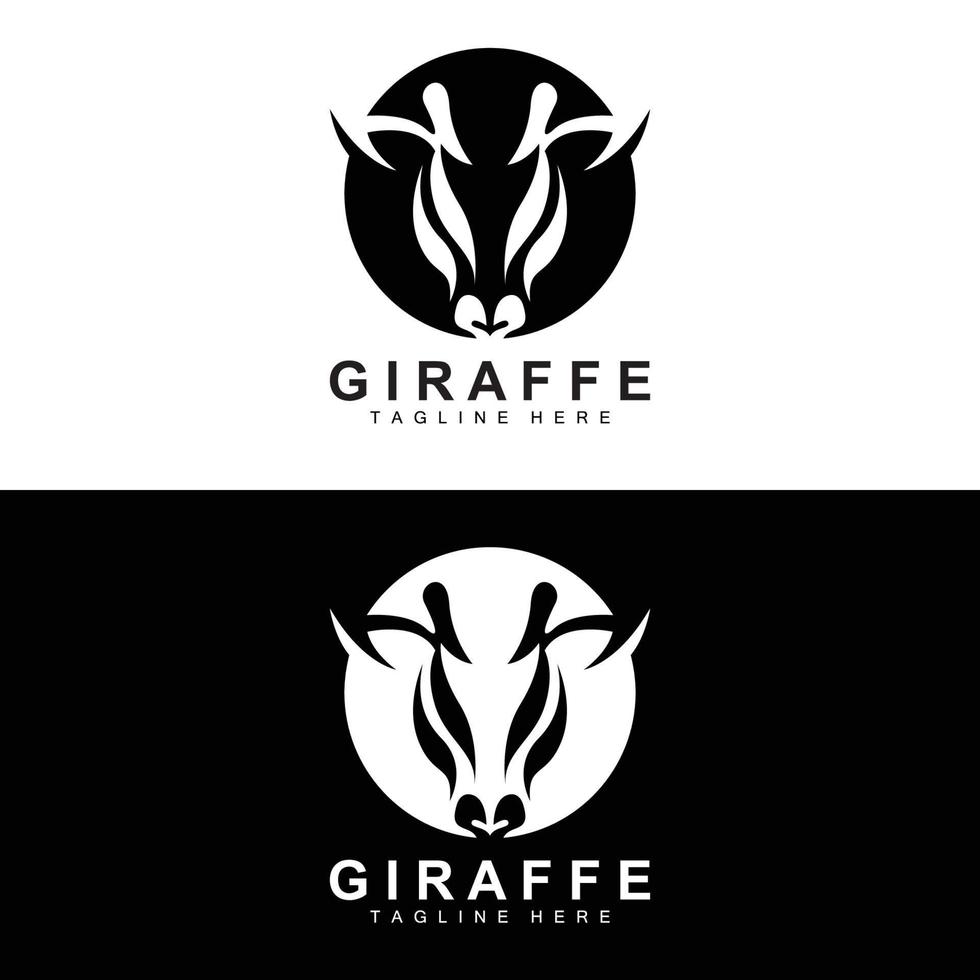 Giraffen-Logo-Design, Giraffenkopf-Vektorsilhouette, Tier mit hohem Hals, Zoo, Tattoo-Illustration, Produktmarke vektor