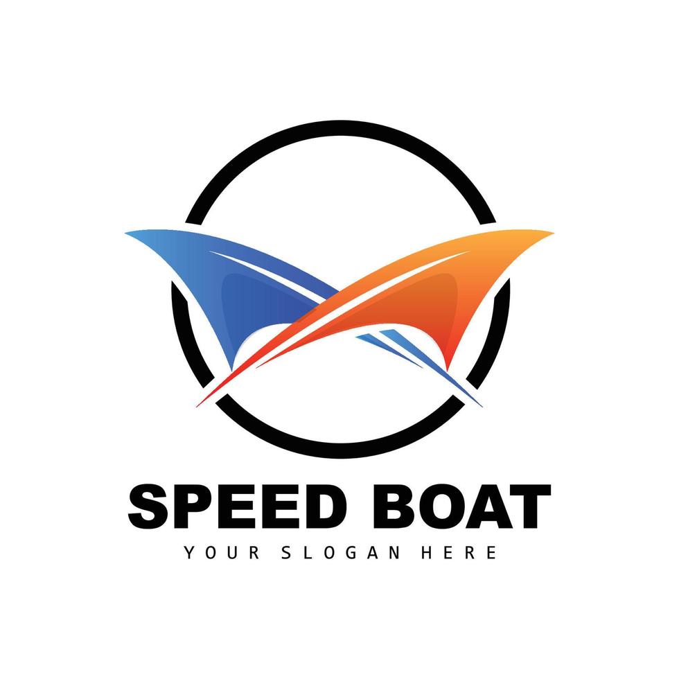 Schnellboot-Logo, schneller Frachtschiff-Vektor, Segelboot, Design für Schiffsbauunternehmen, Schifffahrt, Seefahrzeuge, Transport vektor