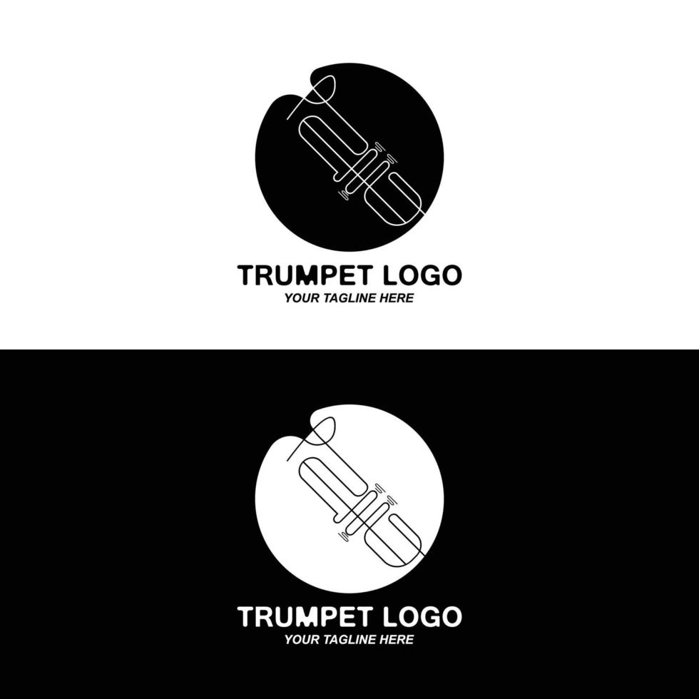 Trompetenlogodesign, erzeugen Melodie, Musikinstrumentvektorskizzenillustration vektor