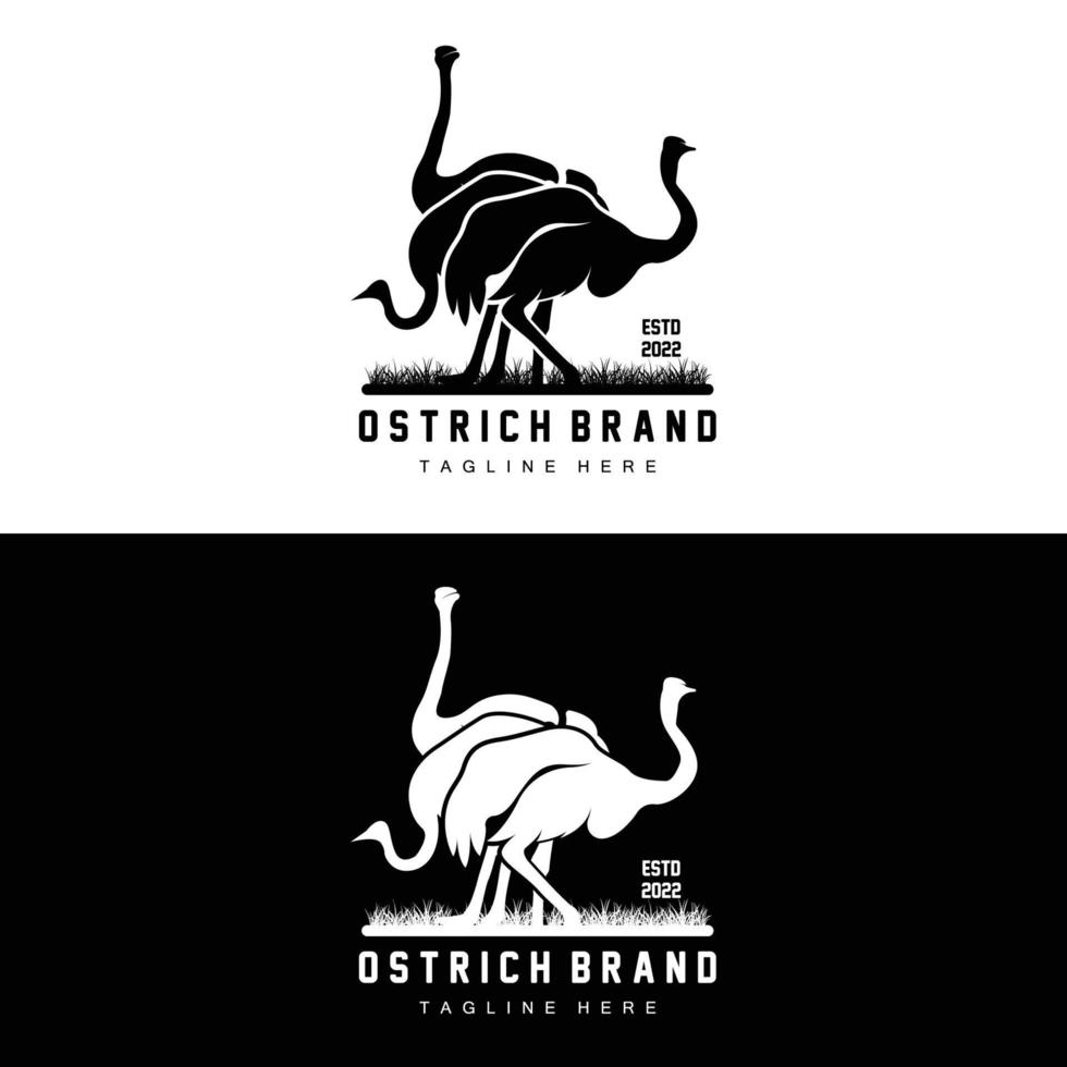 Straußenlogodesign, Wüstentierillustration, Leben im Wald, Vektorkamelmarkenprodukt vektor