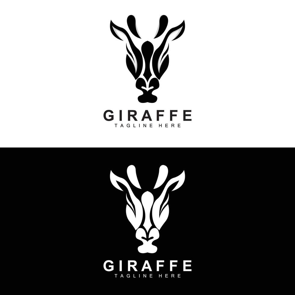 Giraffen-Logo-Design, Giraffenkopf-Vektorsilhouette, Tier mit hohem Hals, Zoo, Tattoo-Illustration, Produktmarke vektor