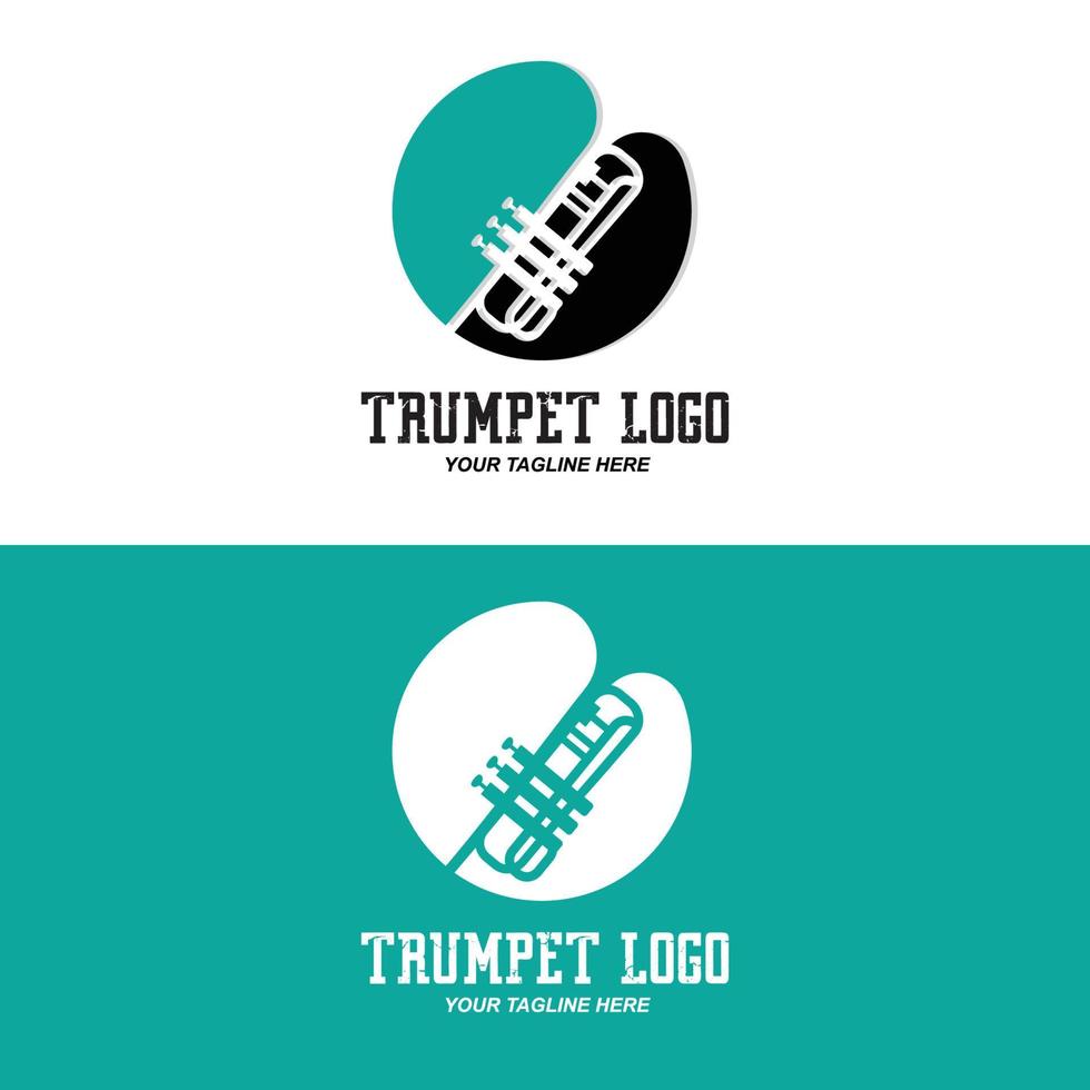 Trompetenlogodesign, erzeugen Melodie, Musikinstrumentvektorskizzenillustration vektor